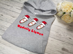 Custom Heather GREY hoodie with WELSH Rugby christmas detail Nadolig llawen