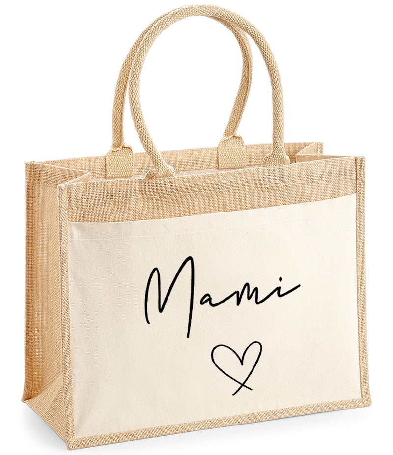 Personalised Jute bag with Mother's name HEART detail gift small or large