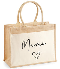 Personalised Jute bag with Mother's name HEART detail gift small or large