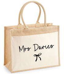Personalised WELSH JUTE bag with Teacher's Name bow detail teacher gift