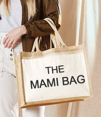 Personalised Jute bag with Mother's name THE MAM BAG detail gift small or large