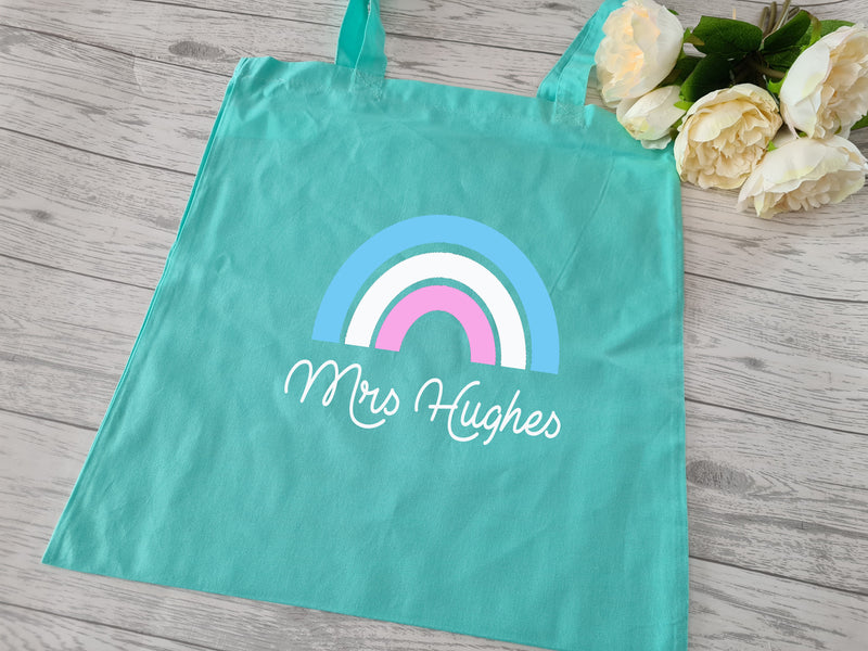 Personalised Tote bag with Teacher's Name with rainbow detail