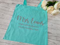 Personalised WELSH Tote bag with Teacher's Name calon fawr detail teacher gift