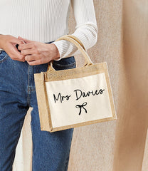 Personalised WELSH JUTE bag with Teacher's Name bow detail teacher gift