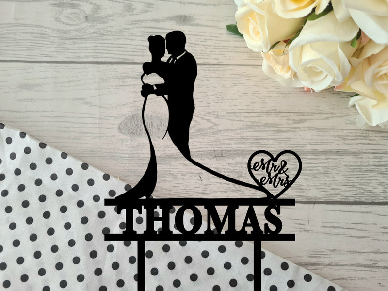 Personalised plain or Mirrored acrylic Wedding couple cake topper wedding mr mrs