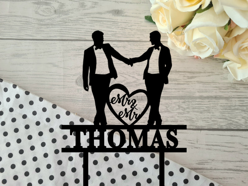 Personalised plain or Mirrored acrylic Wedding couple cake topper wedding mr & mr