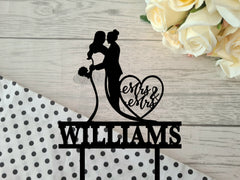 Personalised plain or Mirrored acrylic Wedding couple cake topper wedding mrs & mrs