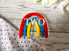 Personalised 2 layer acrylic rainbow birthday age cake charm or topper choice of colours