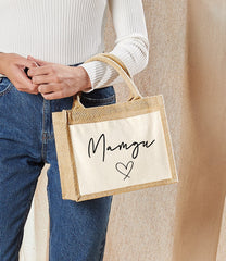 Personalised Jute bag with Mother's name HEART detail gift small or large