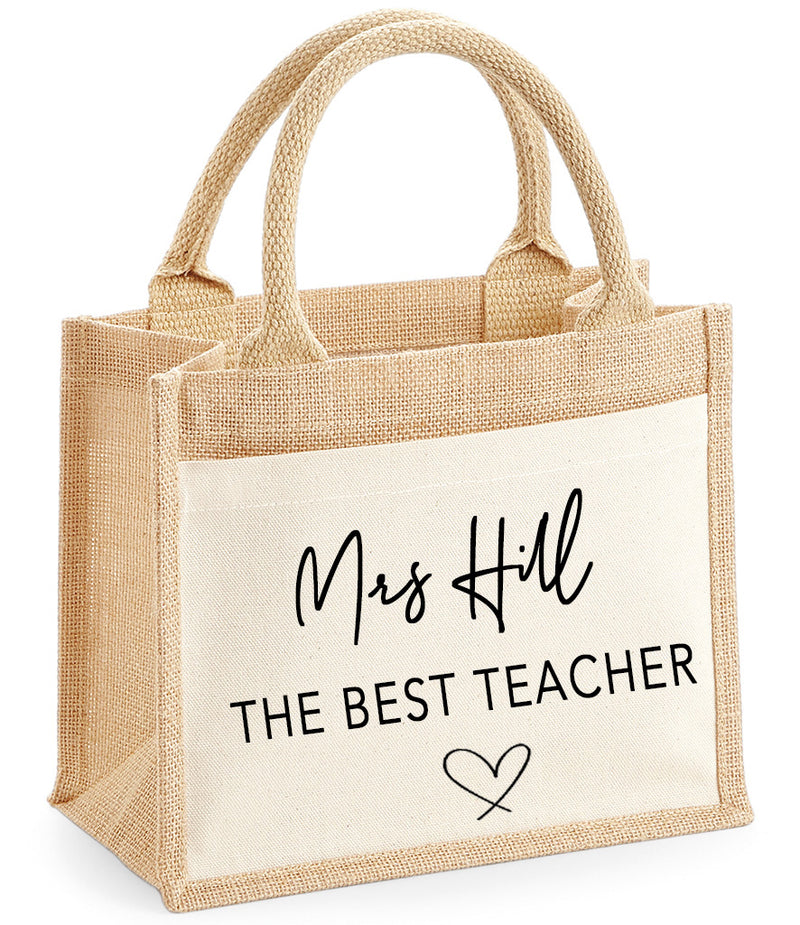 Personalised JUTE bag with Teacher's Name TEACHER STUFF detail teacher gift