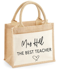 Personalised JUTE bag with Teacher's Name TEACHER STUFF detail teacher gift