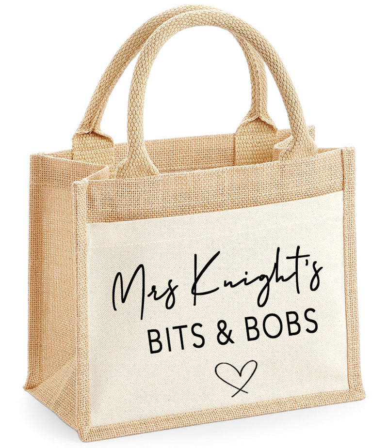 Personalised JUTE bag with Teacher's Name TEACHER STUFF detail teacher gift