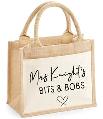 Personalised JUTE bag with Teacher's Name TEACHER STUFF detail teacher gift