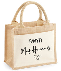 Personalised WELSH JUTE bag with Teacher's Name  detail teacher gift