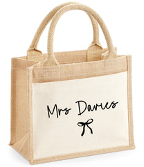 Personalised WELSH JUTE bag with Teacher's Name bow detail teacher gift