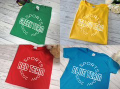 Custom Kids Sports day t-shirt red blue yellow green team