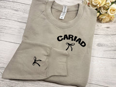 Personalised Unisex WELSH STONE jumper Curved name bow detail any name / word