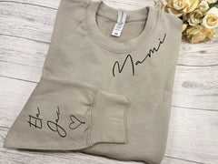 Personalised Unisex WELSH STONE jumper Curved name on neck collar and kids on sleeve mam mami