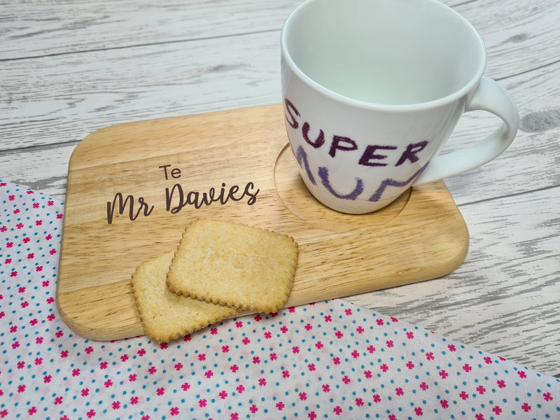 Personalised Engraved Welsh Teacher's coffi or Te board Any Name