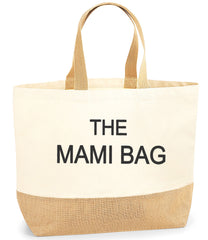 Personalised Large Jute tote bag with Mother's name THE MAM BAG detail gift any name