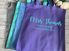 Personalised Tote bag with Teacher's Name take a big heart detail teacher gift