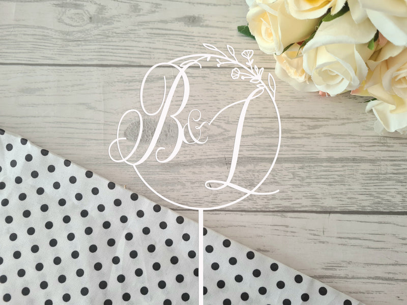 Personalised plain or Mirrored acrylic Circle Wedding cake topper wedding initials