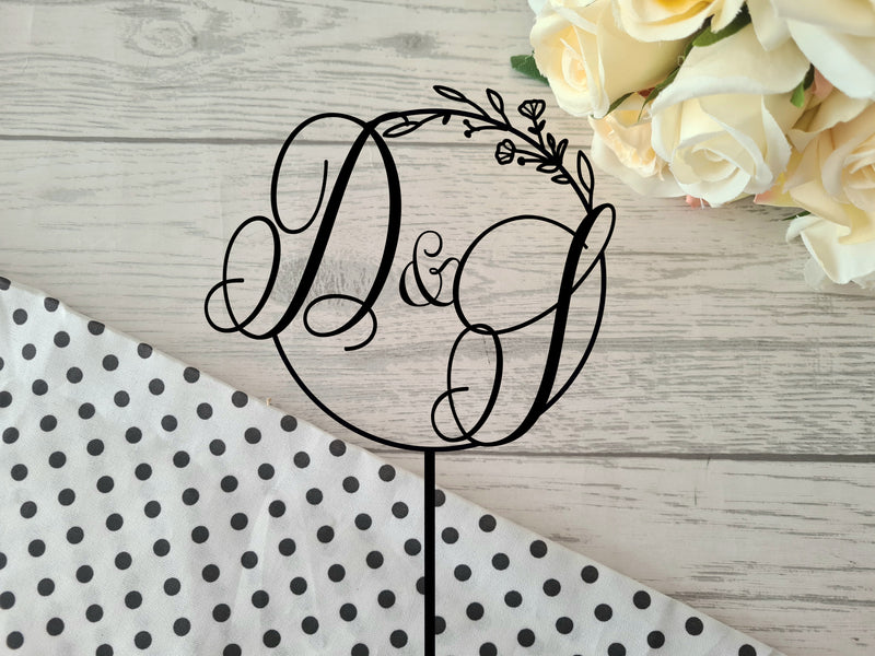 Personalised plain or Mirrored acrylic Circle Wedding cake topper wedding initials