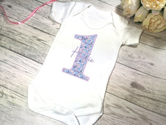 Personalised White Baby vest suit with floral number birthday name