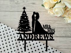Personalised plain or Mirrored acrylic Wedding cake topper Christmas tree wedding mr mrs