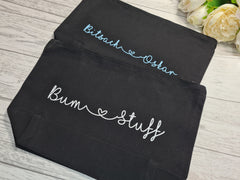 Personalised Welsh BLACK canvas Large Baby Accessory bag add any 2 words