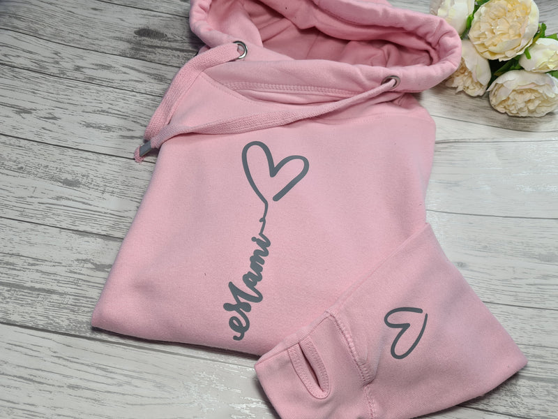 Personalised UNISEX WELSH Baby PINK cross neck hoodie with heart & name