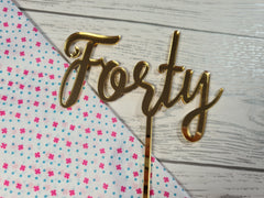 Personalised Mirrored acrylic birthday wording age cake topper Any Age rose gold gold or silver