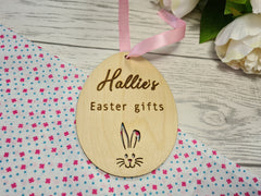 Personalised Wooden Egg shaped Easter gift tag