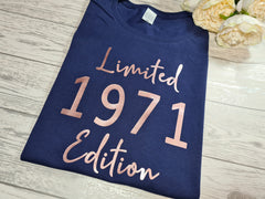 Personalised Women's Navy Birthday t-shirt Limited edition year