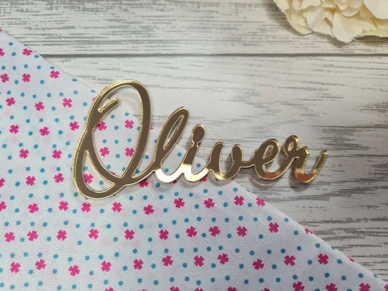 Personalised Mirrored acrylic NAME cake charm in  rose gold, gold or silver