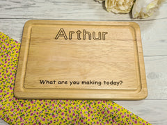Personalised Engraved Wooden Rectangle kids baking Chopping board 30cm Any Name