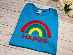 Personalised Rainbow kids blue custom t-shirt add any name or word