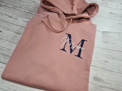 Personalised UNISEX DUSKY PINK hoodie with letter name detail