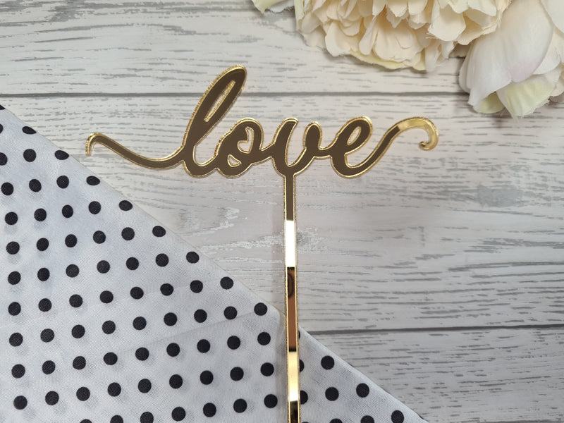 Custom Mirrored acrylic wedding love cake topper