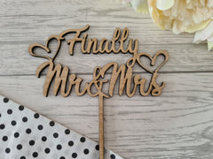 Personalised Oak MDF Wedding cake topper Finally Mr Mrs