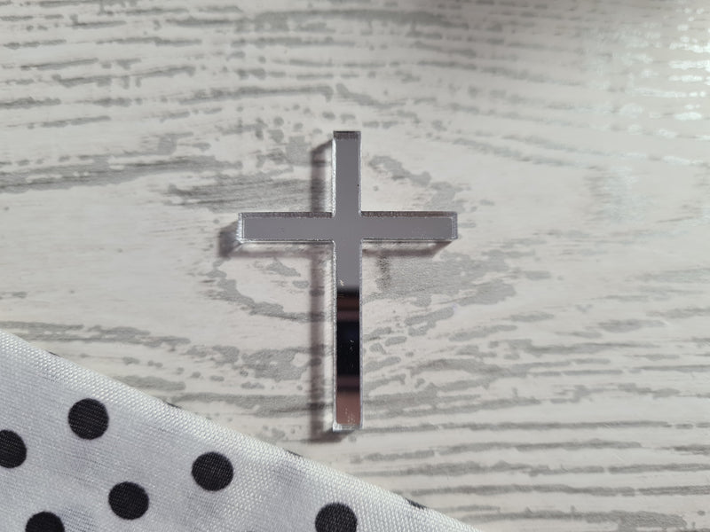 Custom Mirrored acrylic CROSS cake charm in rose gold, gold or silver