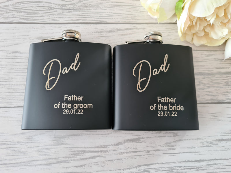 Personalised  Engraved Navy or black stainless steel hip flask 6oz  Wedding gift father of the bride best man