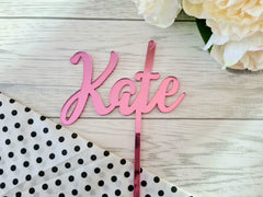 Personalised Mirrored acrylic birthday NAME cake topper rose gold gold or silver