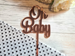 Custom Mirrored acrylic Oh Baby cake topper baby shower rose gold gold or silver