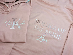 Personalised UNISEX DUSKY PINK Bride, Bridemaid hoodie with Letter and Name detail