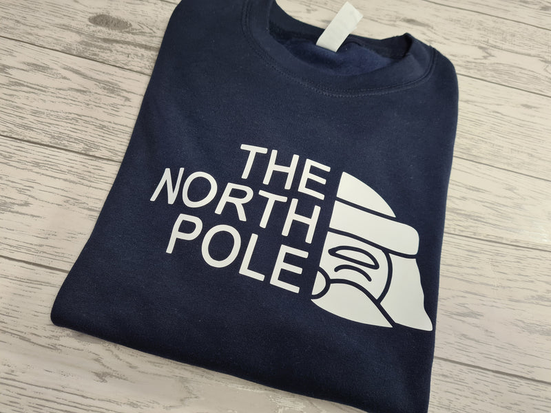 Custom Unisex NAVY The North Pole Christmas jumper  in a choice of detail colour