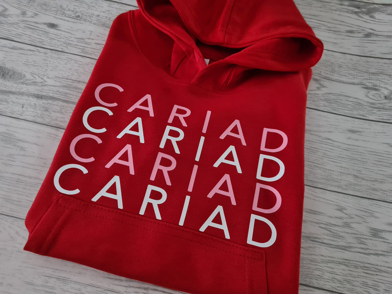 Custom WELSH Kids RED hoodie with CARIAD detail