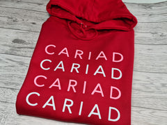 Custom welsh UNISEX RED hoodie with CARIAD detail
