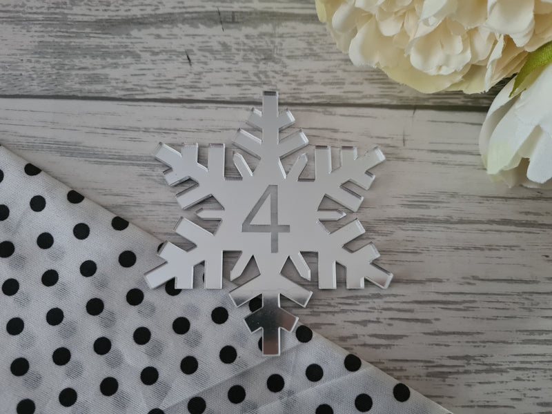 Custom mirrored acrylic snowflake birthday cake charm with numberchoice of colours