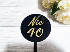 Personalised BLACK acrylic paddle birthday Name is age cake topper